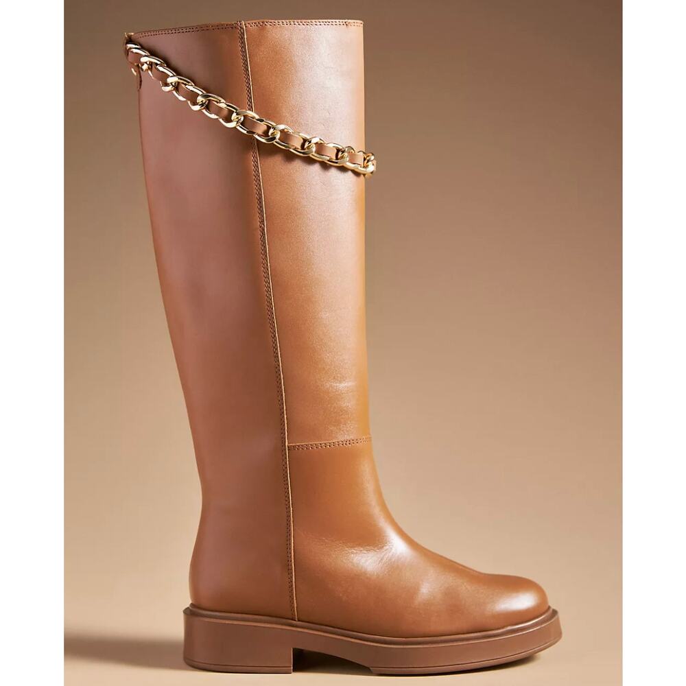 ALOHAS Brown Leather Lug Chunky Sole Pier Tall Boots Chain sz 39 Anthropologie - Picture 16 of 16